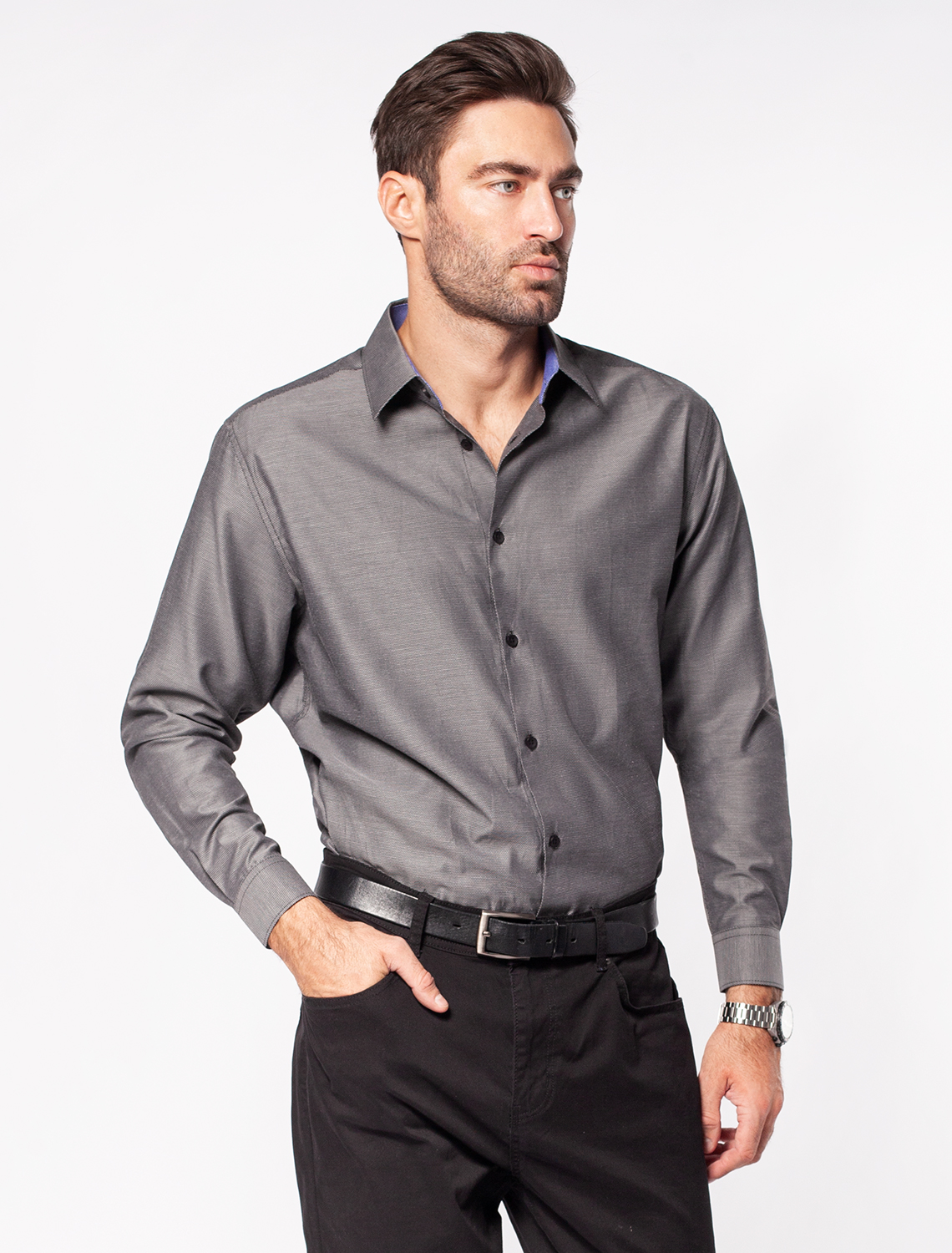 картинка Сорочка мужская темно-серый-синий от магазина Одежда+