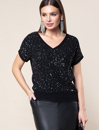 картинка Джемпер женский черно-серебряный магазин Одежда+ являющийся официальным дистрибьютором в России 